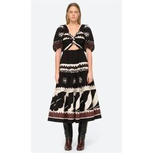 Sea New York Liora Midi Dress 4 Linen Blend Cut-Out Black Puff Sleeve
